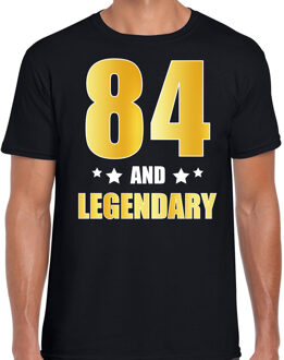 Bellatio Decorations 84 and legendary verjaardag cadeau t-shirt / shirt - zwart - gouden en witte letters - voor heren - 84 jaar verjaardag kado shirt / outfit 2XL