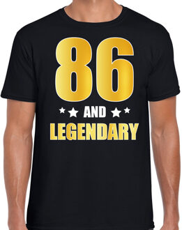 Bellatio Decorations 86 and legendary verjaardag cadeau t-shirt / shirt - zwart - gouden en witte letters - voor heren - 86 jaar verjaardag kado shirt / outfit XL