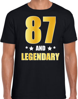 Bellatio Decorations 87 and legendary verjaardag cadeau t-shirt / shirt - zwart - gouden en witte letters - voor heren - 87 jaar verjaardag kado shirt / outfit 2XL