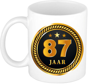 Bellatio Decorations 87 jaar jubileum/ verjaardag cadeau beker met zwart/ gouden medaille - feest mokken Multikleur