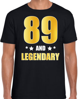 Bellatio Decorations 89 and legendary verjaardag cadeau t-shirt / shirt - zwart - gouden en witte letters - voor heren - 89 jaar verjaardag kado shirt / outfit 2XL