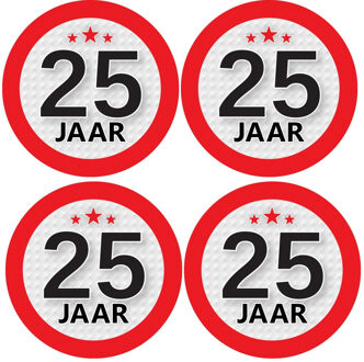 Bellatio Decorations 8x 25 jaar leeftijd sticker - rond - dia 9 cm - 25 jaar verjaardag/jubileum/leeftijd versiering