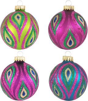 Bellatio Decorations 8x Color splash gekleurde glazen kerstballen glitter 7 cm kerstversiering - Kerstversiering/kerstdecoratie gekleurd