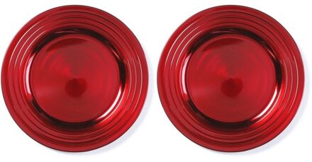 Bellatio Decorations 8x Diner/kerstdiner borden/onderborden rood 33 cm rond - Onderbord / kaarsenbord / onderzet bord