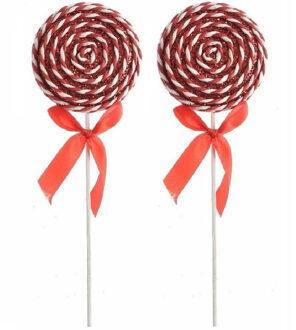 Bellatio Decorations 8x Kerstboomdecoratie foam lolly met glitters en satijnen strik 28 cm - kerstboomversiering - kerstdecoratie