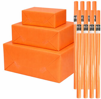 Bellatio Decorations 8x - rollen cadeau Inpakpapier - oranje - 200 x 70 cm - cadeaupapier