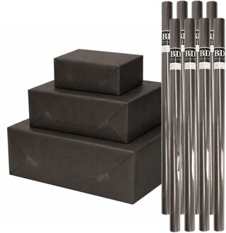 Bellatio Decorations 8x - rollen cadeau Inpakpapier - zwart - 200 x 70 cm - cadeaupapier