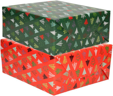 Bellatio Decorations 8x Rollen Kerst inpakpapier/cadeaupapier bomen 2,5 x 0,7 meter - Cadeaupapier