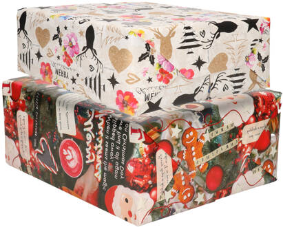 Bellatio Decorations 8x Rollen Kerst inpakpapier/cadeaupapier mixprint 250 x 70 cm - Cadeaupapier