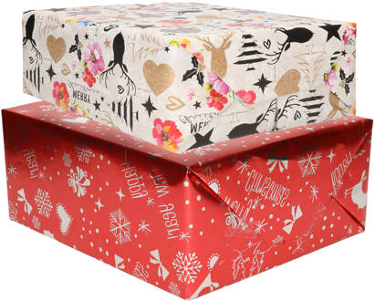 Bellatio Decorations 8x Rollen Kerst inpakpapier/cadeaupapier mixprint 250 x 70 cm - Cadeaupapier