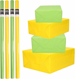 Bellatio Decorations 8x Rollen kraft inpakpapier pakket geel/groen lente/Pasen 200 x 70 cm