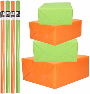 Bellatio Decorations 8x Rollen kraft inpakpapier pakket oranje/groen St.Patricksday/Ierland 200 x 70 cm