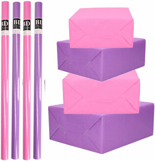 Bellatio Decorations 8x Rollen kraft inpakpapier pakket roze/paars voor meisjes/dames 200 x 70 cm