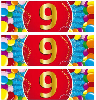 Bellatio Decorations 9 jaar leeftijd sticker - 10x - 19 x 6 cm - verjaardag - jubileum - versiering