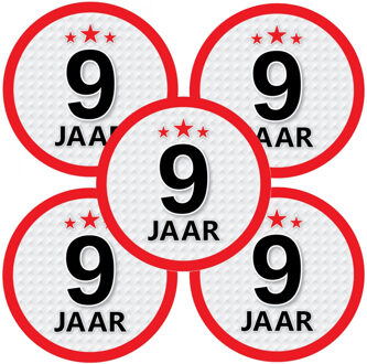 Bellatio Decorations 9 jaar leeftijd sticker - 10x - rond - Dia 15 cm - 9 jaar verjaardag - jubileum - leeftijd versierin