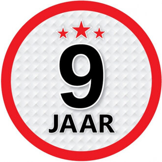 Bellatio Decorations 9 jaar leeftijd sticker rond 15 cm - 9 jaar verjaardag/jubileum versiering