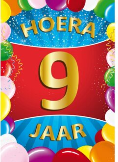 Bellatio Decorations 9 jaar mega deurposter 59 x 84 cm leeftijd verjaardag feestartikelen - Feestposters Multikleur