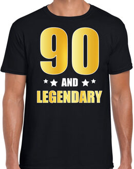 Bellatio Decorations 90 and legendary verjaardag cadeau t-shirt / shirt - zwart - gouden en witte letters - voor heren - 90 jaar verjaardag kado shirt / outfit 2XL