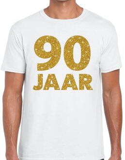 Bellatio Decorations 90 jaar goud glitter verjaardag kado shirt wit heren 2XL