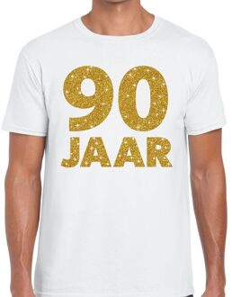 Bellatio Decorations 90 jaar goud glitter verjaardag kado shirt wit heren S