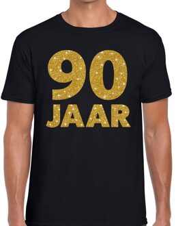 Bellatio Decorations 90 jaar goud glitter verjaardag kado shirt zwart heren 2XL