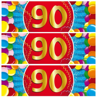 Bellatio Decorations 90 jaar leeftijd sticker - 10x - 19 x 6 cm - 90 jaar verjaardag - jubileum - versiering