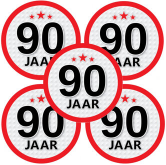 Bellatio Decorations 90 jaar leeftijd sticker - 10x - rond - Dia 15 cm - 90 jaar verjaardag - jubileum - leeftijd versier