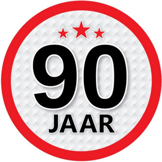 Bellatio Decorations 90 jaar leeftijd sticker - rond - Dia 15 cm - 90 jaar verjaardag - jubileum - leeftijd versiering Multi