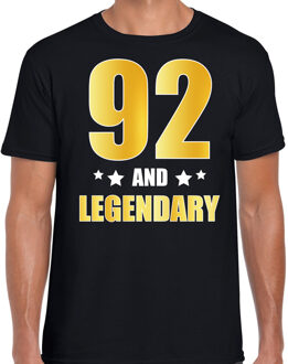 Bellatio Decorations 92 and legendary verjaardag cadeau t-shirt / shirt - zwart - gouden en witte letters - voor heren - 92 jaar verjaardag kado shirt / outfit 2XL