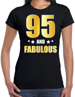 Bellatio Decorations 95 and fabulous verjaardag cadeau t-shirt / shirt - zwart - gouden en witte letters - voor dames - 95 jaar verjaardag kado shirt / outfit 2XL