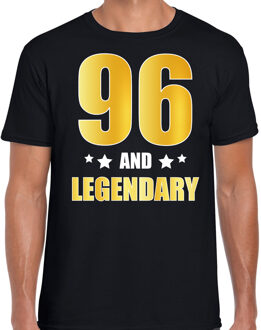 Bellatio Decorations 96 and legendary verjaardag cadeau t-shirt / shirt - zwart - gouden en witte letters - voor heren - 96 jaar verjaardag kado shirt / outfit 2XL