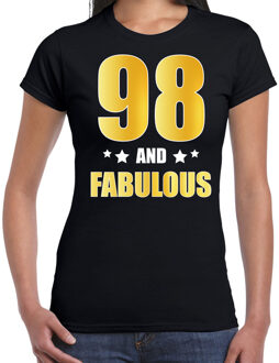 Bellatio Decorations 98 and fabulous verjaardag cadeau t-shirt / shirt - zwart - gouden en witte letters - voor dames - 98 jaar verjaardag kado shirt / outfit M