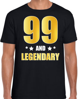 Bellatio Decorations 99 and legendary verjaardag cadeau t-shirt / shirt - zwart - gouden en witte letters - voor heren - 99 jaar verjaardag kado shirt / outfit S