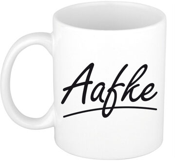 Bellatio Decorations Aafke Naam koffiemok - beker - met sierlijke letters - wit - 300 ml - Cadeau - Dames