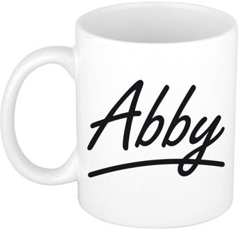 Bellatio Decorations Abby Naam koffiemok - beker - met sierlijke letters - wit - 300 ml - Cadeau - Dames