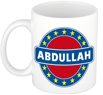 Bellatio Decorations Abdullah voornaam koffiemok - beker - wit/blauw - 300 ml - Cadeau - Heren - Collega - Vaderdag Multi