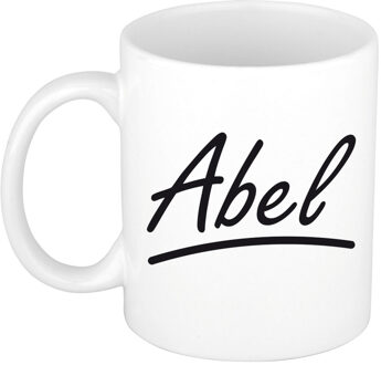Bellatio Decorations Abel Naam koffiemok - beker - met sierlijke letters - wit - 300 ml - Cadeau - Heren