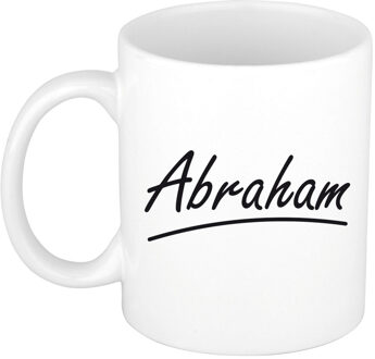 Bellatio Decorations Abraham Naam koffiemok - beker - met sierlijke letters - wit - 300 ml - Cadeau - Heren