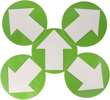 Bellatio Decorations Accent pijl sticker - 15x - Rond Dia 15 cm - groen met witte pijl - Richting/route aanwijzen