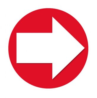 Bellatio Decorations Accent pijl sticker - 6x - Rond Dia 15 cm - rood met witte pijl - Richting/route aanwijzen