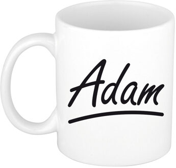 Bellatio Decorations Adam Naam koffiemok - beker - met sierlijke letters - wit - 300 ml - Cadeau - Heren