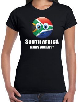 Bellatio Decorations Africa makes you happy landen t-shirt Zuid-Afrika zwart voor dames met emoticon