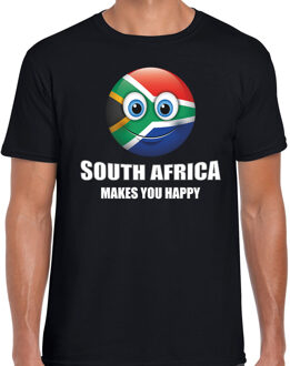 Bellatio Decorations Africa makes you happy landen t-shirt Zuid-Afrika zwart voor heren met emoticon XL