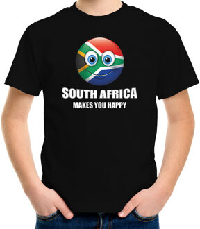 Bellatio Decorations Africa makes you happy landen t-shirt Zuid-Afrika zwart voor kinderen met Emoticon L (146-152)