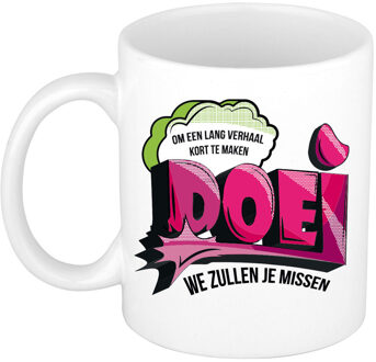 Bellatio Decorations Afscheid cadeau mok collega - doei - roze - 300 ml - keramiek