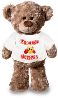 Bellatio Decorations Afscheidscadeau collega - teddybeer - grappig - fucking quitter - 24 cm - Knuffelberen Bruin