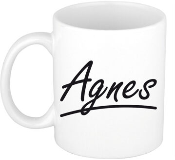 Bellatio Decorations Agnes Naam koffiemok - beker - met sierlijke letters - wit - 300 ml - Cadeau - Dames