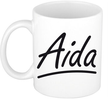 Bellatio Decorations Aida voornaam kado beker / mok sierlijke letters - gepersonaliseerde mok met naam - Naam mokken Multikleur