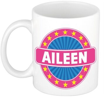 Bellatio Decorations Aileen voornaam koffiemok - beker - wit/roze - 300 ml - Cadeau - Dames - Collega - Moederdag