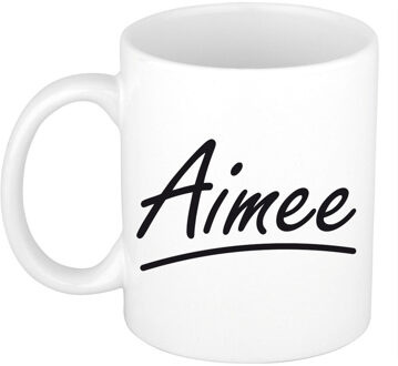 Bellatio Decorations Aimee Naam koffiemok - beker - met sierlijke letters - wit - 300 ml - Cadeau - Dames